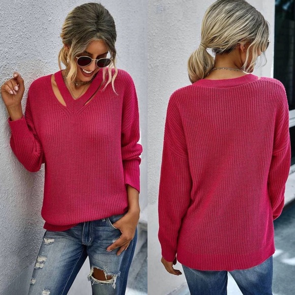 Cut Out Knit Solid Sweater- BLUE - Picture 11 of 12